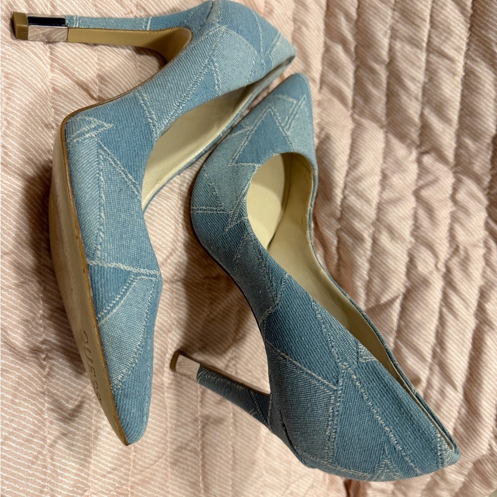 Guess Light Blue Denim Pointed-Toe Stiletto Heels - Picture 2 of 4
